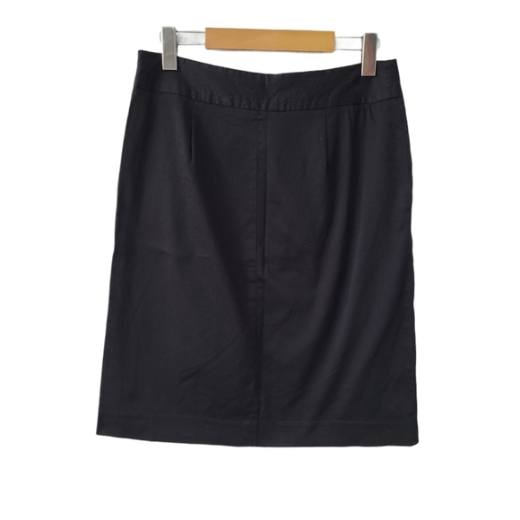 Black Pencil A-Line Cotton Blend Midi Career Skirt - Picture 5 of 8